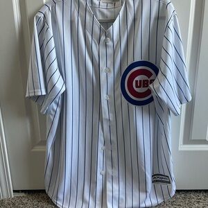Majestic Men's White and Blue Striped Jersey